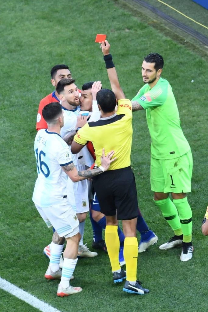 Lionel Messi received a red card along with Gary Medel