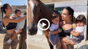 Video: Cristiano Ronaldo fiancée Georgina teaches children to ride a horse